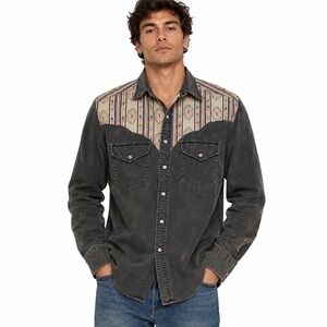 Rock Creek Ranch Mens Western Shirt Faded Black Southwestern Yoke Cowboy L